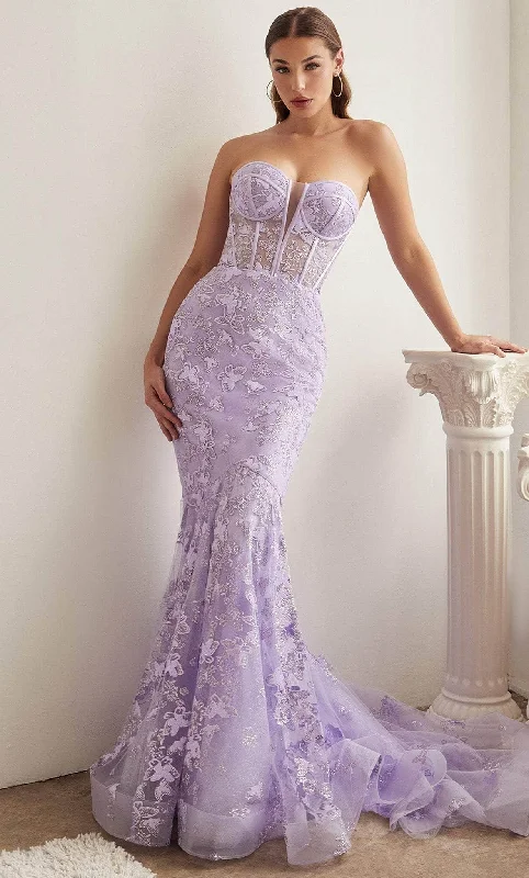 Tall women's dressesCinderella Divine CB099 - Butterfly Print Strapless Formal Dress