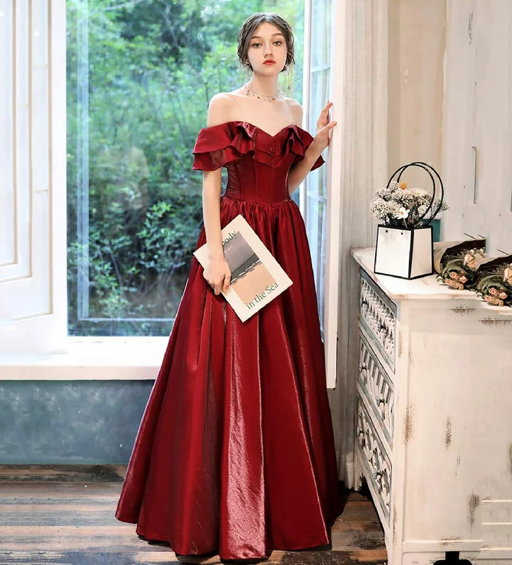 Bodycon dresses for womenBurgundy satin long prom dress evening dress  8510