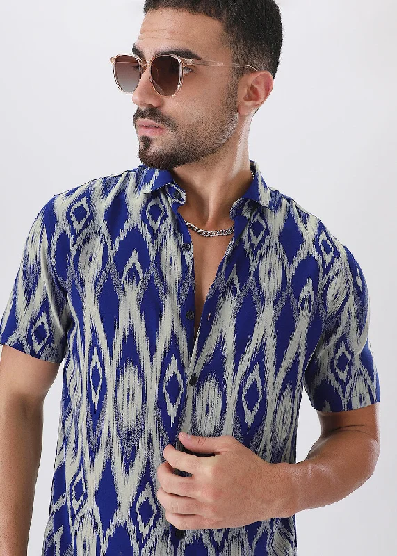 tops suitable for all seasons for menIkat Blue Feather Shirt