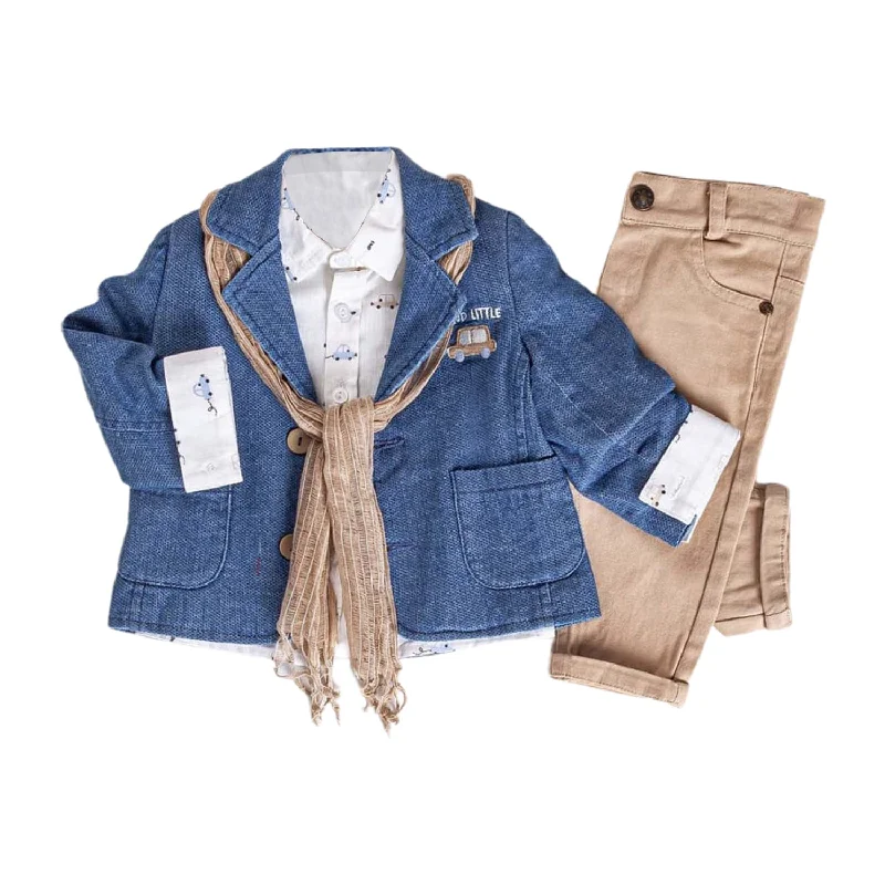 thermal tops for menInfant and Toddler Boys' Adorable Blue Jean Jacket, Button-Up Shirt and Pants 3-Piece Set