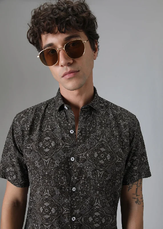 oversized tops for menBrown Geometric Print Shirt
