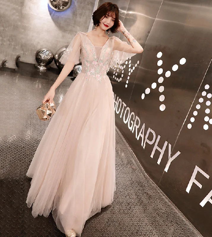 Spring dresses for blossoming stylesStylish v neck tulle lace long prom dress formal dress  8535