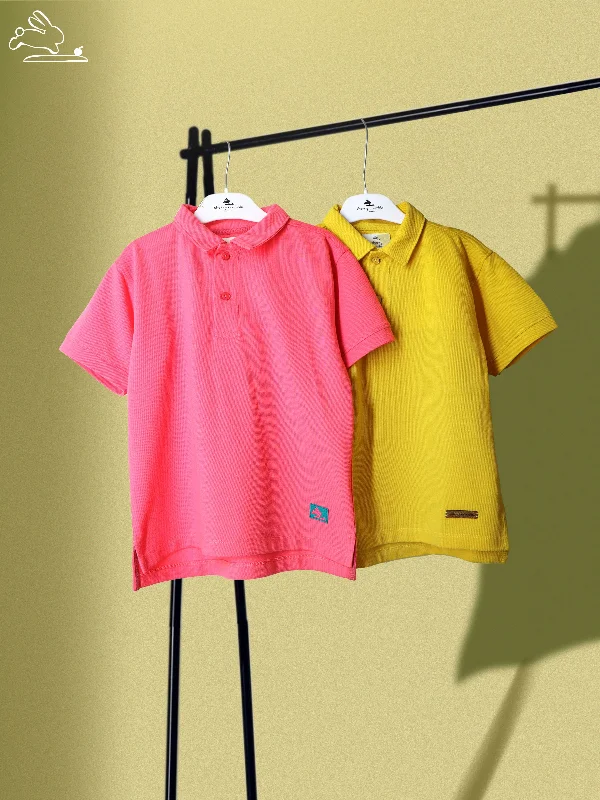 casual vests for menCherry Crumble Boys Fuchsia and Mustard Regular Length Day Wear Solid Tshirt Set