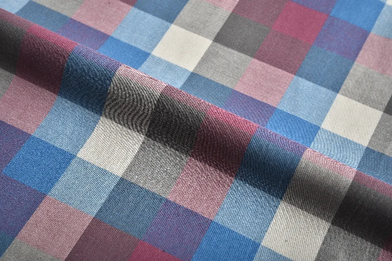 tops made from cotton for menPink Blue Brown Macro Checks Twill