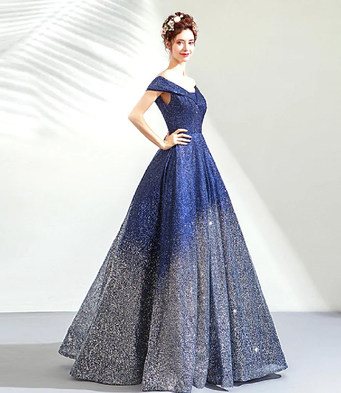 Little white dresses (LWDs) for womenBlue sequins long ball gown dress blue evening dress  8513