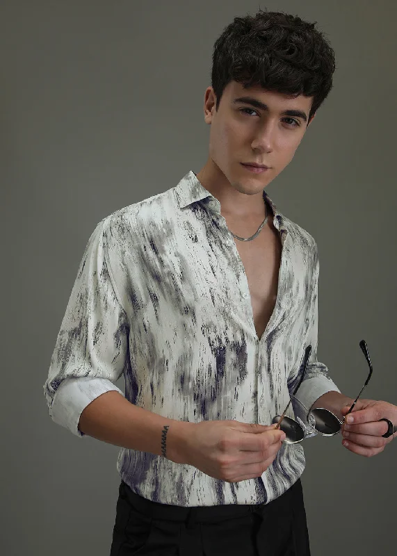 tops with lace for menAbstract Gradient Grey Printed Shirt