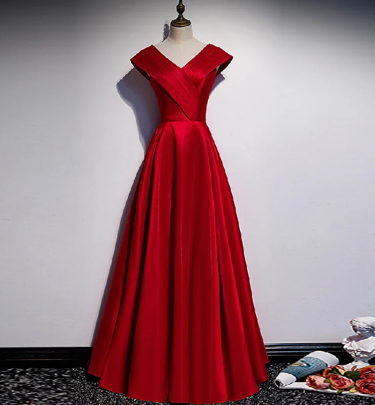 Low-cut dresses for womenBurgundy v neck satin long prom dress evening dress  8384