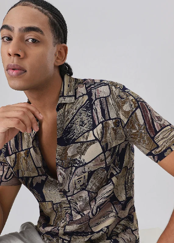 tops with buttons down the front for menAbstract Mosaic Feather shirt