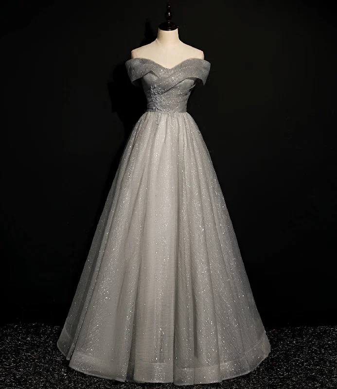 Limited edition dresses for collectorsGray tulle sequins long A line prom dress evening dress  8701