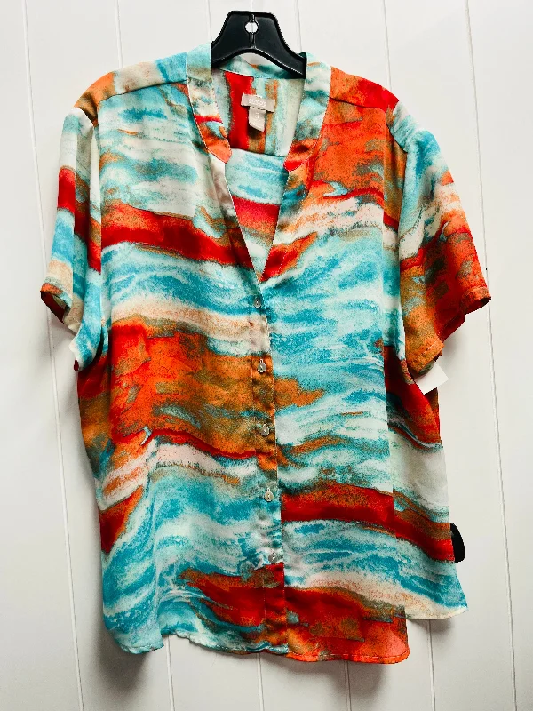 Water-resistant women's topsTop Short Sleeve By Chicos In Blue & Red, Size: Xl