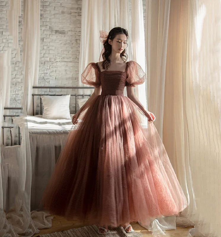 Satin dresses for womenCute tulle A line prom dress cute evening dress  8638