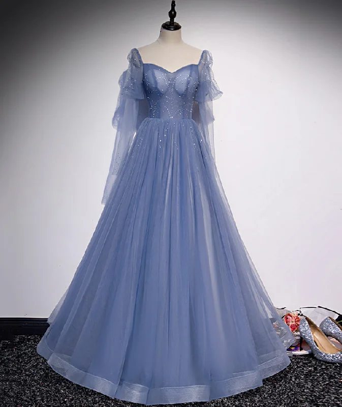 Festival dresses for music and arts eventsBlue tulle long prom dress simple evening dress  8430