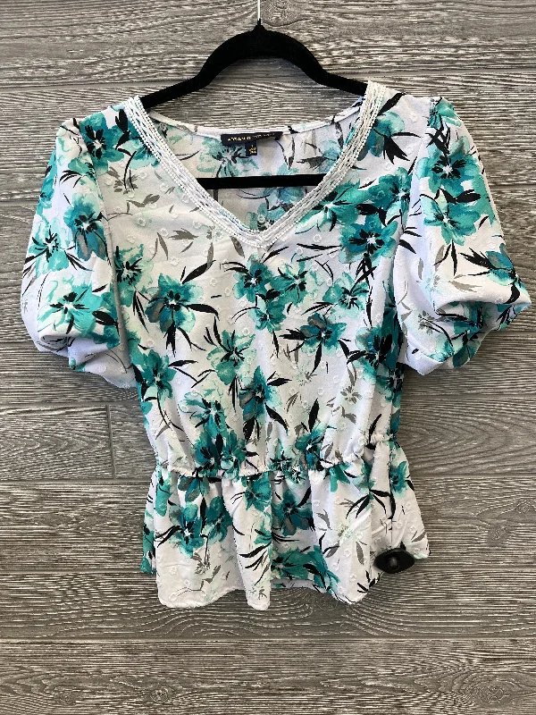 Thermal women's topsTop Short Sleeve By Adrienne Vittadini In Green & White, Size: S