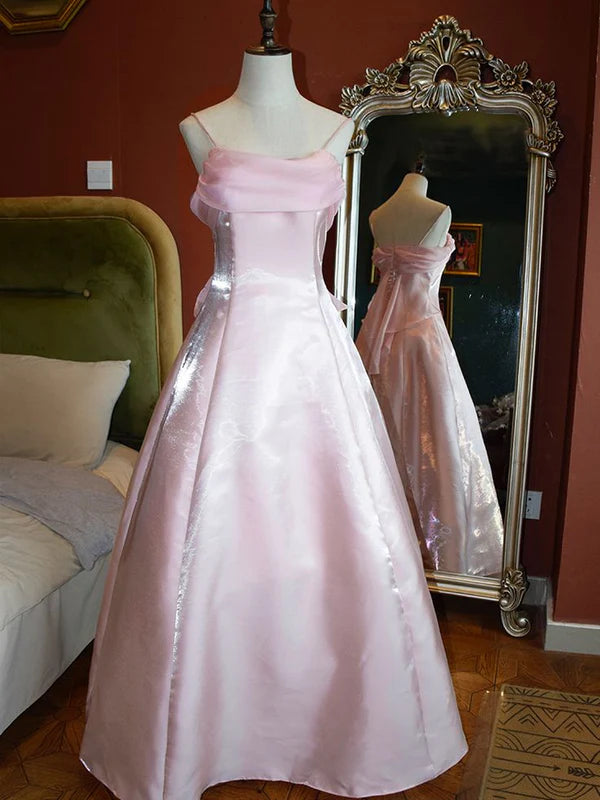 Limited edition dresses for collectorsPink Spaghetti Strap Tulle Tulle Elegant Long Satin Ball Gown Evening Dress gh3259