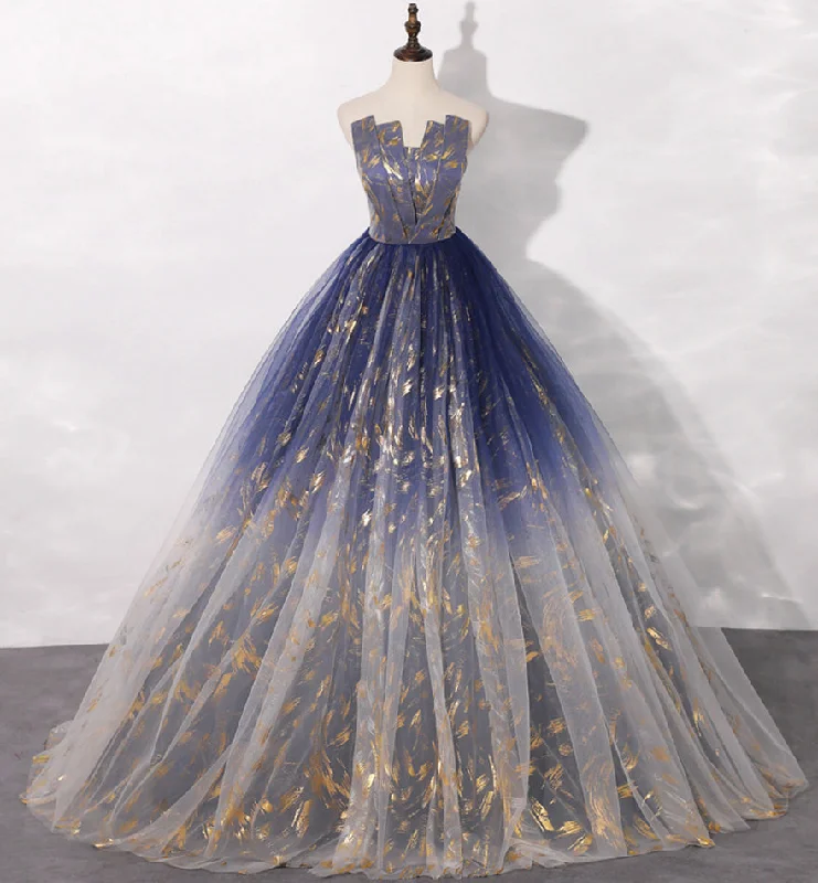 Peplum dresses for womenBlue tulle long prom gown blue evening dress  8462