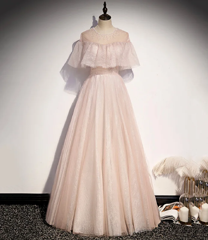Plus-size dresses for womenPink tulle long A line prom dress pink evening dress  8707