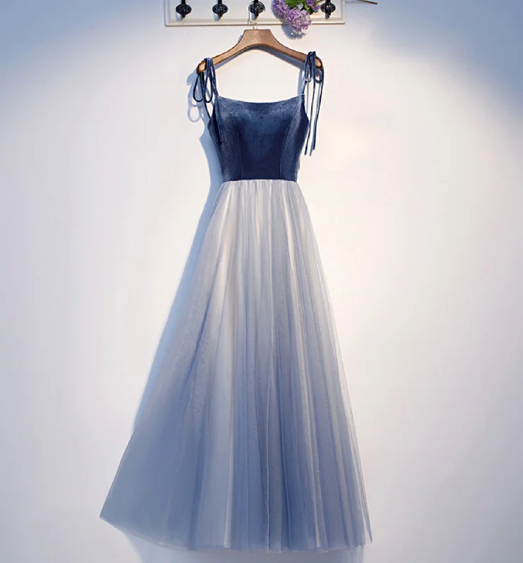 Sack dresses for womenBlue velvet tulle long prom dress blue evening dress  8585