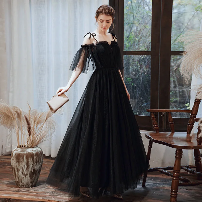 Cold-shoulder dresses for womenBlack tulle long prom dress formal dress  8367