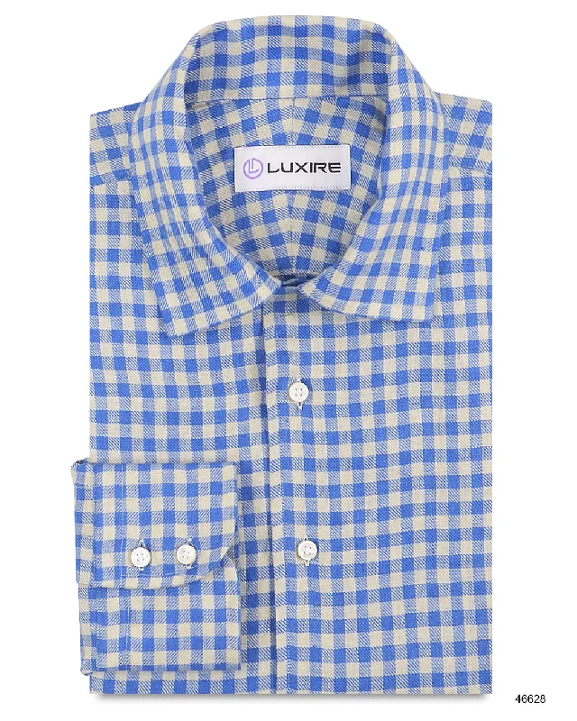 formal vests for menLinen:Cream Blue Gingham Checks