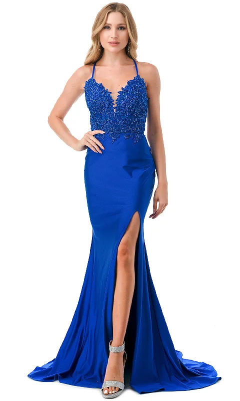 Bell sleeve dresses for womenTrevi Collection L2814T - Beaded Lace V-Neck Evening Gown