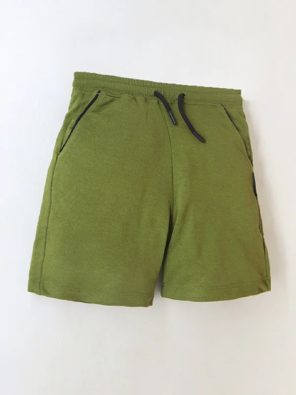 tops made from wool for menCherry Crumble Olive Green Solid Cotton Blend Elasticated waist with Pockets Summer Shorts For Boys