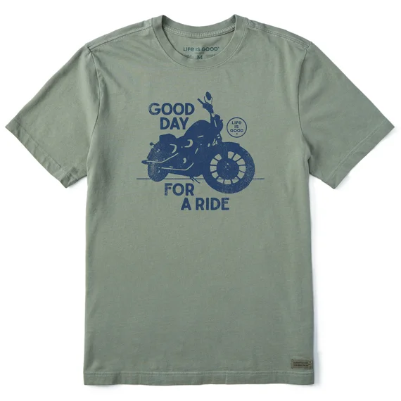 short-sleeved tops for men worn with chinosMen's Good Day For A Ride Motorcycle Short Sleeve Tee