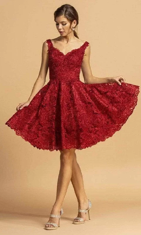 Cold-shoulder dresses for womenTrevi Collection S2123 - Laced A-Line Cocktail Dress