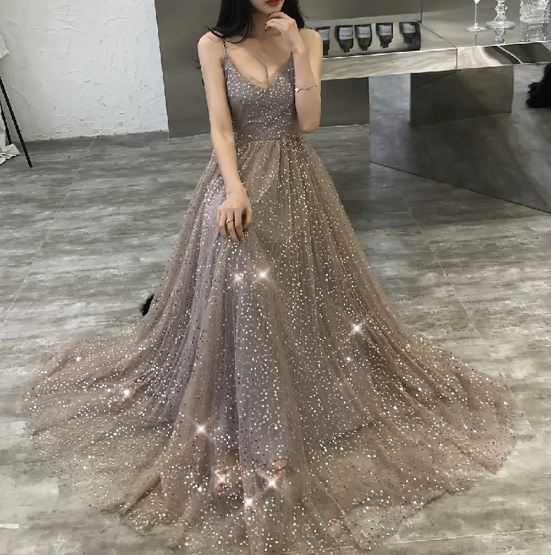 Custom-made dresses for personalized fitsShiny tulle sequins long prom dress evening dress  8312