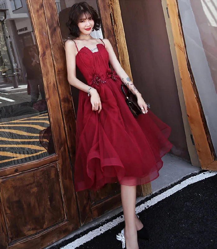 Bodycon dresses for womenBurgundy tulle short prom dress cocktail dress  8410