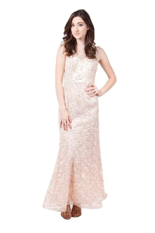 Gym wear dresses for athletic activitiesIgnite Evenings - 3530SC Soutache Ornamented Long Trumpet Dress