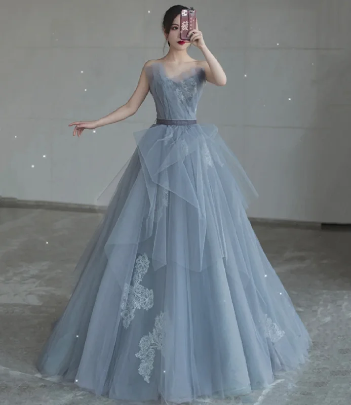 Corduroy dresses for womenBlue tulle lace long ball gown dress blue evening dress  8766