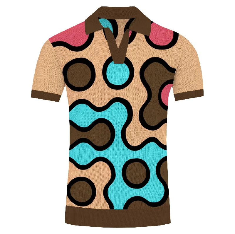 short-sleeved tops for men with a classic designMen's coffee-colored vintage knit V-neck polo shirt