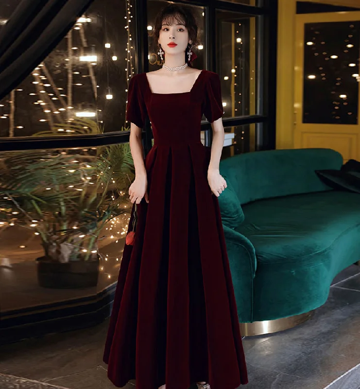 One-shoulder dresses for womenCute velvet short prom dress with bow party dress  8479