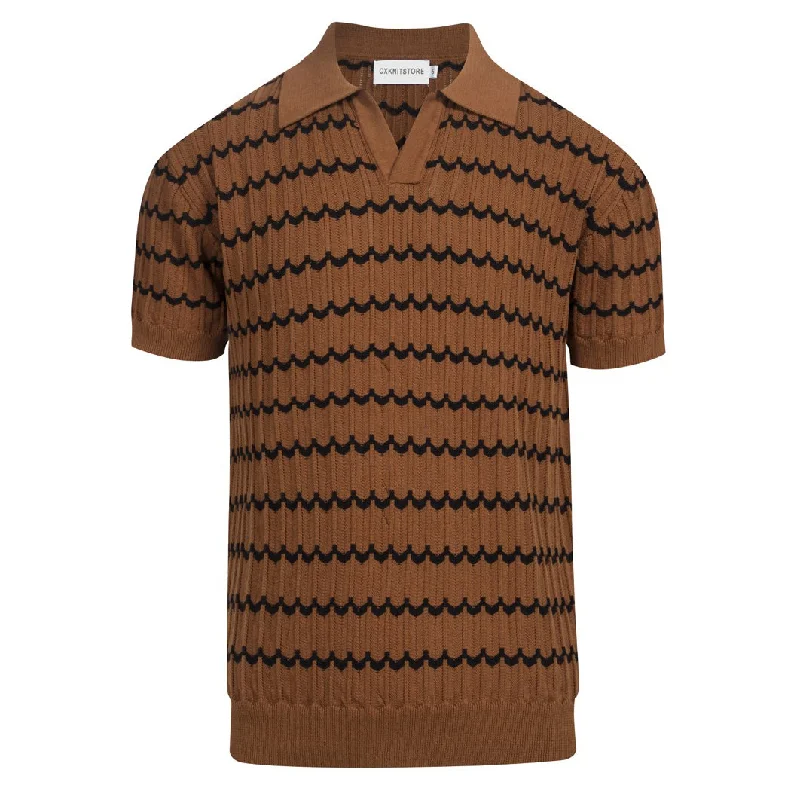 athletic-inspired short-sleeved men's clothingMen's dark coffee vintage knit polo shirt