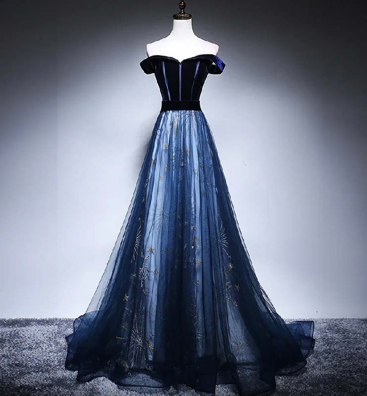 Corduroy dresses for womenBlue velvet tulle long prom dress evening dress  8449