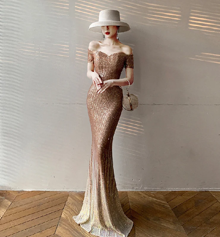 Bridal dresses for womenMermaid sequins long prom dress evening dress  8521