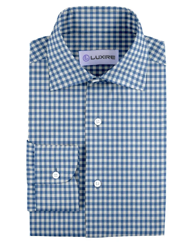 tops with adjustable sleeves for menUltramarine Blue Checks on White