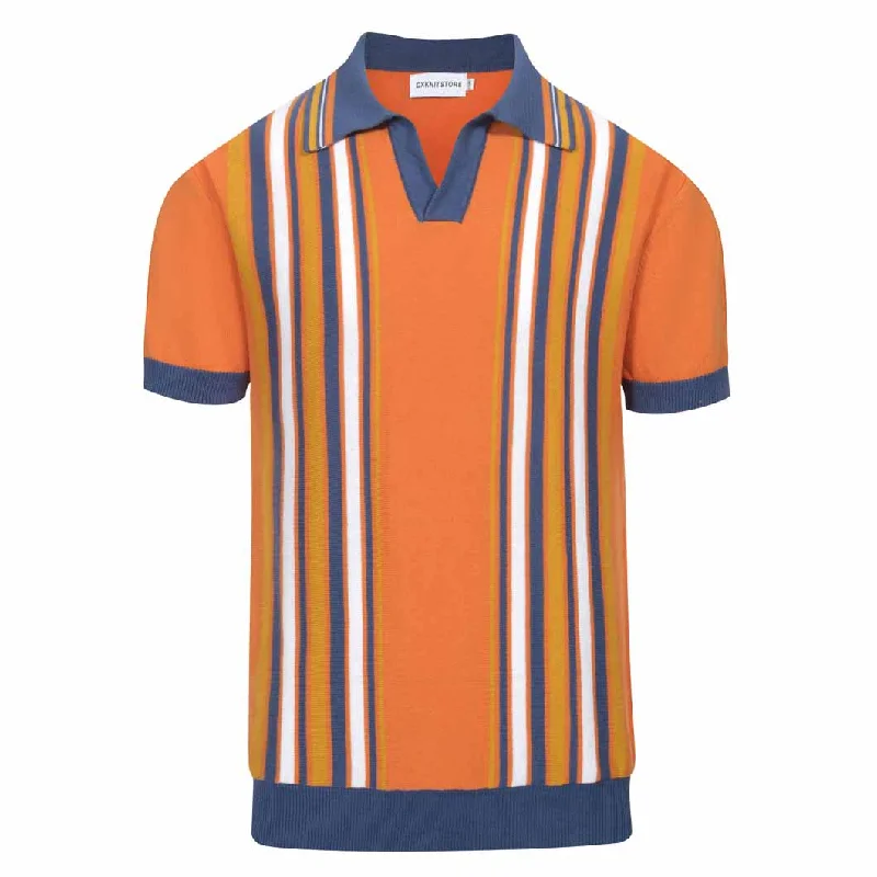minimalist short-sleeved shirts for menMen's orange striped jacquard knit polo shirt