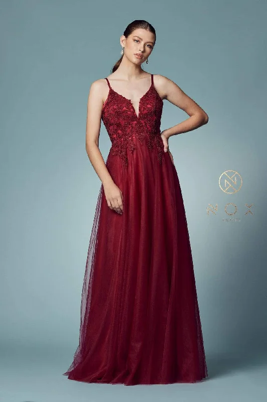 Women's casual dressesNox Anabel - Laced Deep V-Neck Prom Gown R357