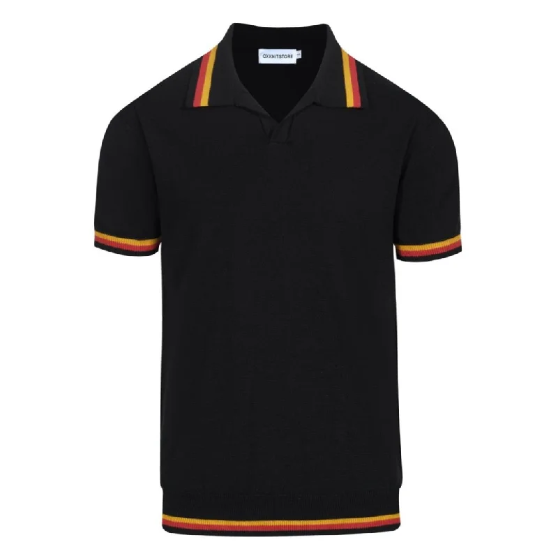 tropical short-sleeved shirts for hot weatherMen's vintage black V-neck knit polo shirt