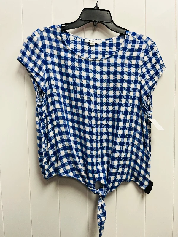 Suede women's topsTop Short Sleeve By Beachlunchlounge In Blue & White, Size: L