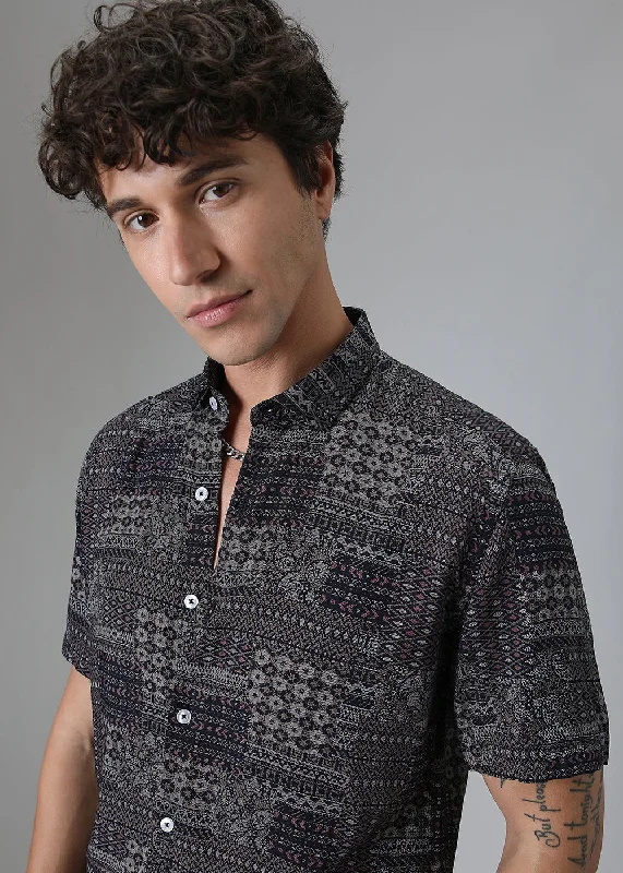down jackets for menEthnic Print Grey Shirt