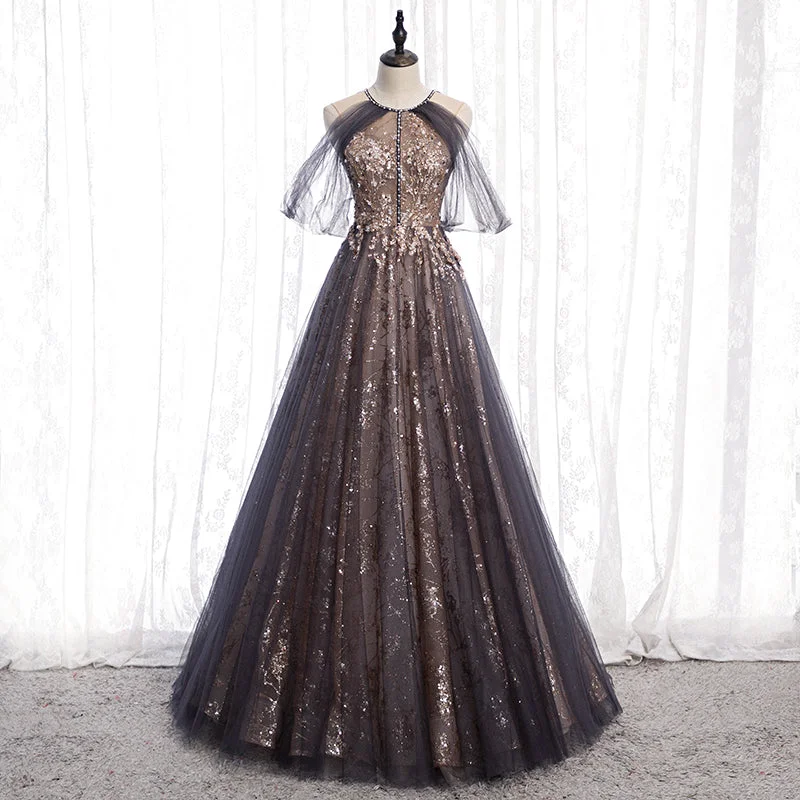 Bridal dresses for womenA line tulle sequins long prom dress evening dress  8294