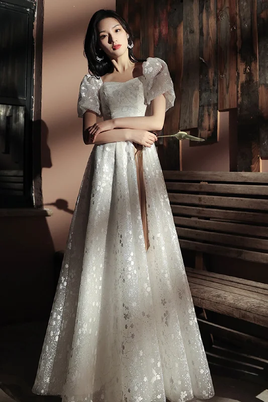 Party dresses for womenSweet A line sequins long prom dress white evening dress  8675