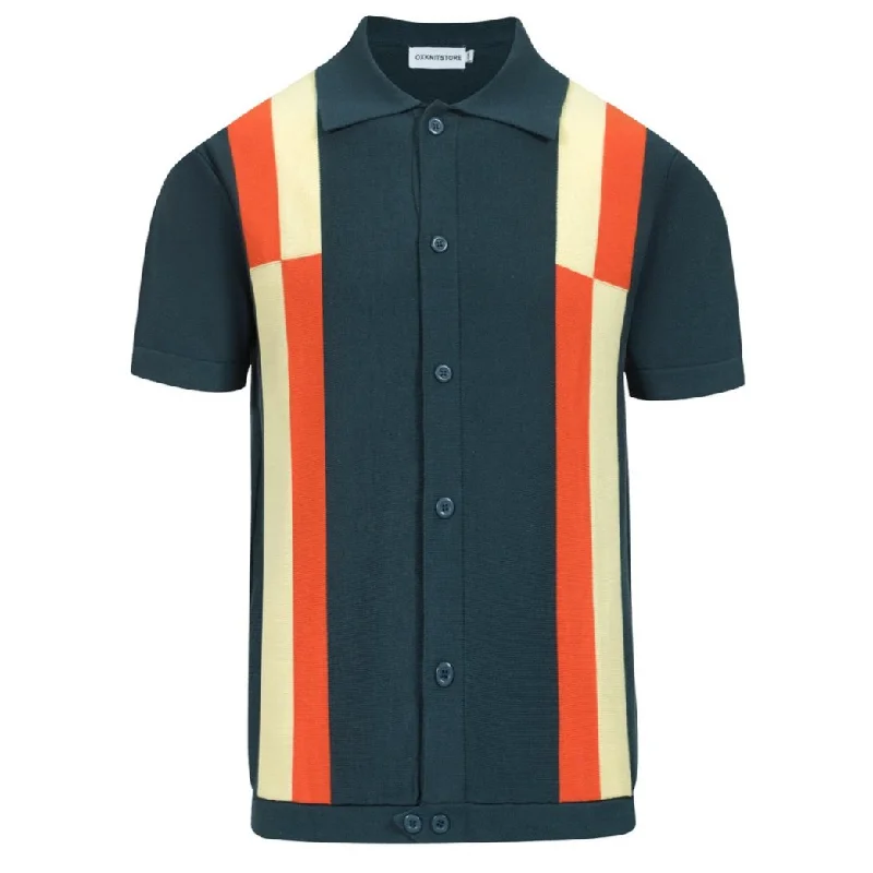 short-sleeved men's tops featuring eco-friendly materialsMen's dark green vintage knit cardigan top