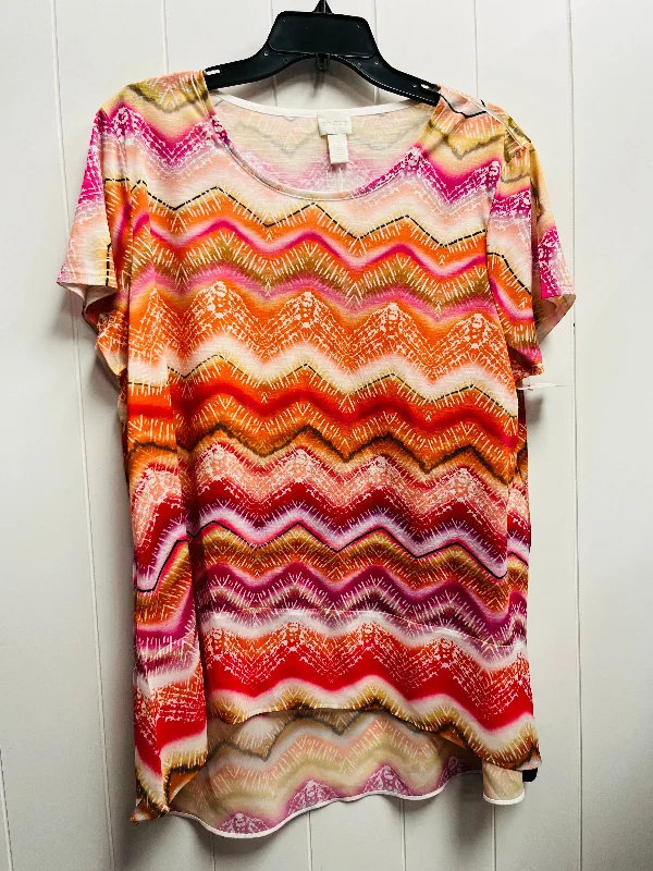 Wrinkle-resistant women's topsTop Short Sleeve By Chicos In Orange & Pink, Size: Xl