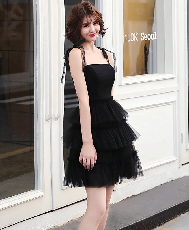 Transitional dresses for in-between seasonsBlack tulle short prom dress party dress  8321