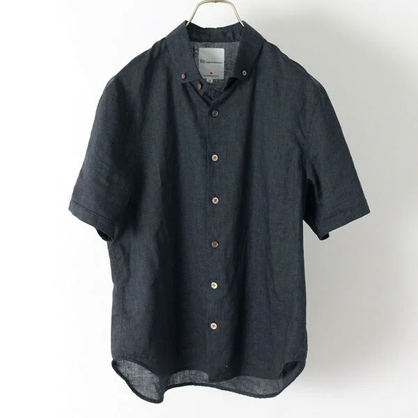 high-neck tops for menRE MADE IN TOKYO JAPAN / Linen Canvas Button Down Shirt / Short Sleeve