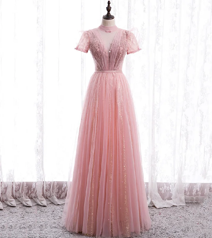 Plus-size dresses for womenA line tulle sequins long prom dress evening dress  8439