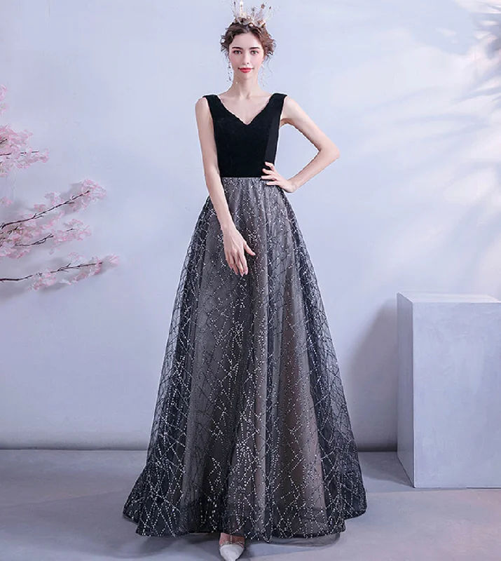 Denim dresses for womenBlack velvet sequins long prom dress formal dress  8450